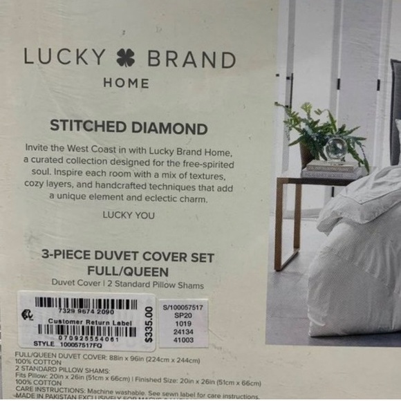 {NIP} LUCKY BRAND White 100% Cotton Diamond Stitch 3 Piece Comforter Set - Picture 8 of 16